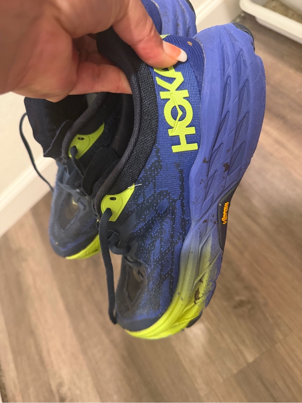 Hoka One One Men’s Navy Blue and Lime Trail Running Shoes